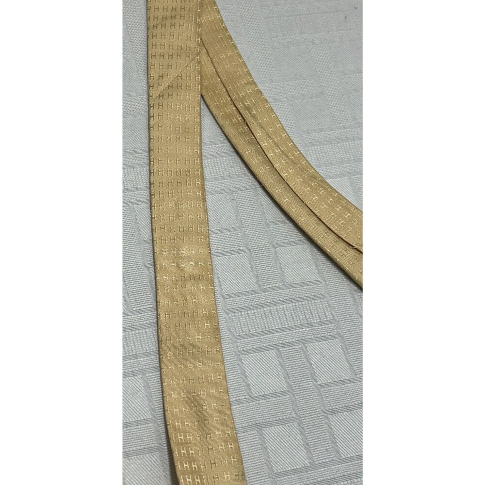 HERMES Men Neck Tie Gold Beige Yellow Initial H All Over Print 100% Silk Vtg. - Picture 7 of 16